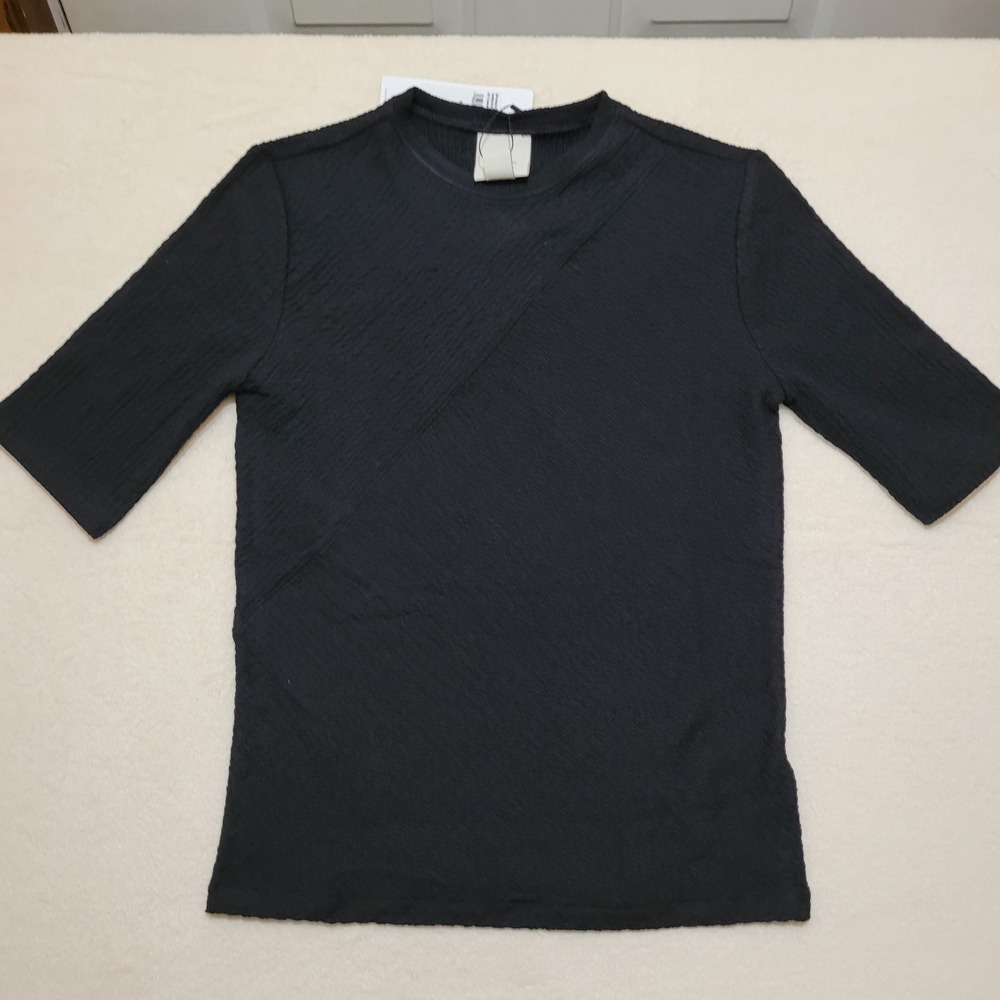 Calvin Klein Shirt Blouse Wmns Small Black Textured Business Casual 3/4 Sleeve